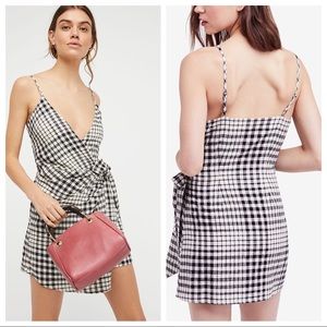 Free People Nodia Check Wrap Mini Dress Large